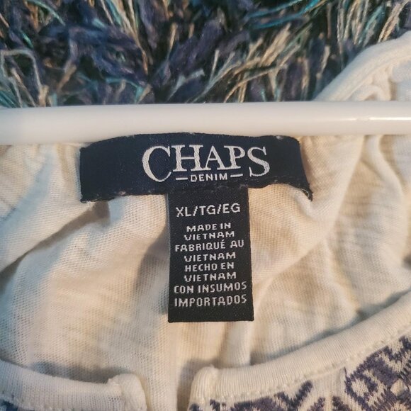 Chaps Women's White and Blue Button Up Blouse Cottagecore Boho Hippie Coastal - Picture 6 of 8